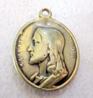 Large Antique/ Jesus World Savior Medal / Mother Divine Grace/ Religious Pendant