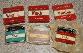 3 Vintage Cigarette Lighters Boxed Winston,  Salem Menthol Zenith Penguin