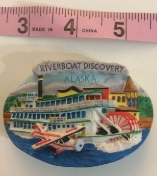 Alaska Resin Riverboat Discovery Fridge Magnet Paddle Boat Plane Vtg 1998 3d