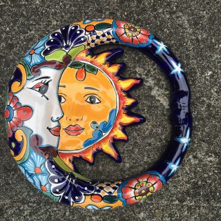 Sun & Moon Eclipse - Mexican Talavera Pottery Sun Moon Ceramic - Folk Art 14” 4