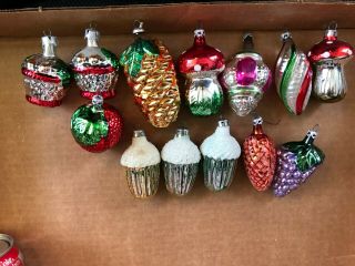 Set Of (13) Miniature Glass Christmas Tree Ornament Fruit,  Pine Cone,  & More
