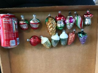 Set of (13) Miniature Glass Christmas Tree Ornament fruit,  pine cone,  & more 2