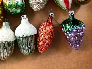 Set of (13) Miniature Glass Christmas Tree Ornament fruit,  pine cone,  & more 3