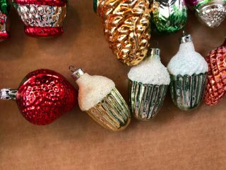 Set of (13) Miniature Glass Christmas Tree Ornament fruit,  pine cone,  & more 4