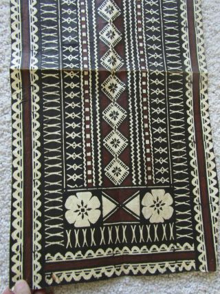 Tapa Bark Cloth Painting,  About 1 X 4 Feet,  Brown Black Cream Designs,  Folded