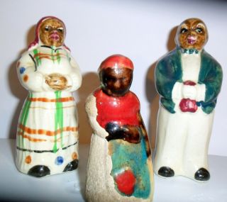 3 Black Americana Salt And Pepper Shakers Made In Japan.  Butler,  Maid,  Mammy/kid