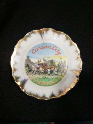 Carson City Souvenir Butter Pat Plate Catskill Ny Cowboy Stagecoach Indians