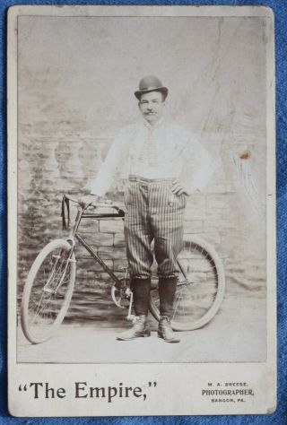 Circa 1890 Great Cigar Smoking Bicycle Rider Cabinet Photo,  Bangor Pa
