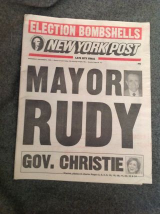 Rudy Giuliani Elected Edition November 3,  1993 Complete York Post