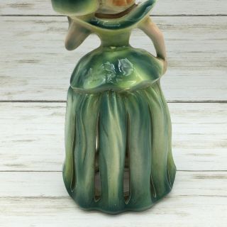 Vintage Kreiss Ceramic Green Lady Napkin & Candle Holder Figurine 3