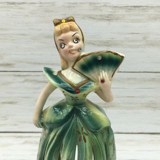 Vintage Kreiss Ceramic Green Lady Napkin & Candle Holder Figurine 5