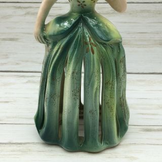 Vintage Kreiss Ceramic Green Lady Napkin & Candle Holder Figurine 6