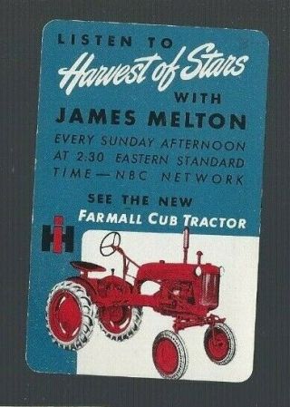 Playing Cards 1 X U.  S 1948 Calendar Card For I/national Harvester Co Tractor