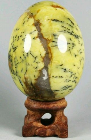 Natural polished Moss Agate Crystal Reiki Egg w/Rosewood Stand Madagascar 4