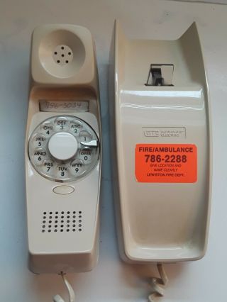Vintage Rotary Dial Gte Trimline Phone Wall Mount Beige
