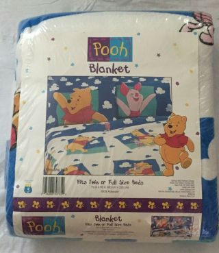 Friendship Pooh Blanket Fits Twin Or Full Bed 72x90 Winnie Piglet Clouds Disney