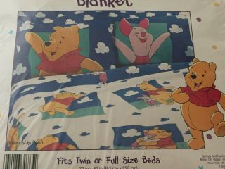 Friendship Pooh Blanket Fits Twin Or Full Bed 72x90 Winnie Piglet Clouds Disney 2