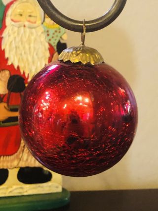 Vintage 3” Kugel Style Crackle Glass Christmas Ornament Christmas Red