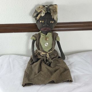 Primitive Folk Art Rag Doll Black African Americana Distressed Country Chic 27”