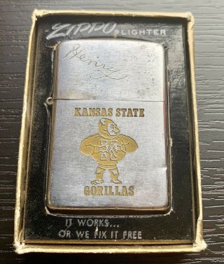 Rare 1950 - 57 Zippo Lighter 2517191 Pat Pend “kansas State Gorillas”