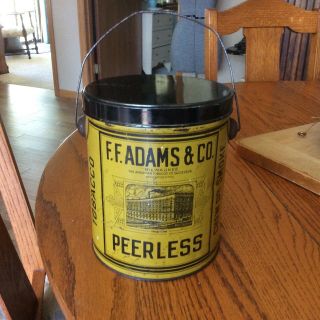 Antique Tobacco Tin Pail Ff Adams & Co Peerless Milwaukee Tobacco Can