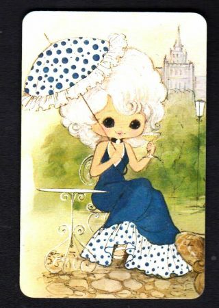 Vintage Swap Card - Pretty Girl With Parasol (blank Back)