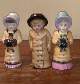 Antique German Porcelain Salt & Pepper Shakers Victorian Children Girl Boy Doll