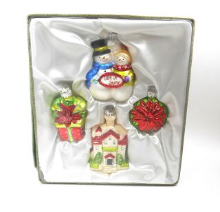 Hand Blown Glass Christmas Ornament Set In Gift Box