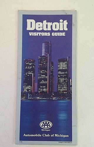 Vintage 1985 Detroit Souvenir Travel Map Visitors Guide Aaa Michigan Metro Area