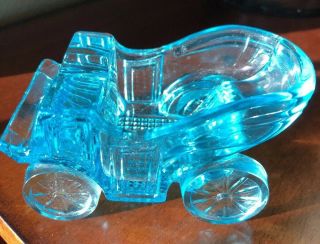 Vintage Aqua Blue Depression Glass Carriage Buggy Coach Ashtray