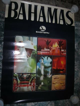 Vtg Eastern Airlines Travel Destination Poster For The Bahamas,  29 3/4 " X 40 "