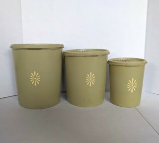 Vintage Tupperware Avocado Green Starburst Canisters Set Of 3 With Lids