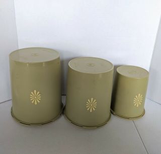 Vintage Tupperware Avocado Green Starburst Canisters Set of 3 With Lids 6