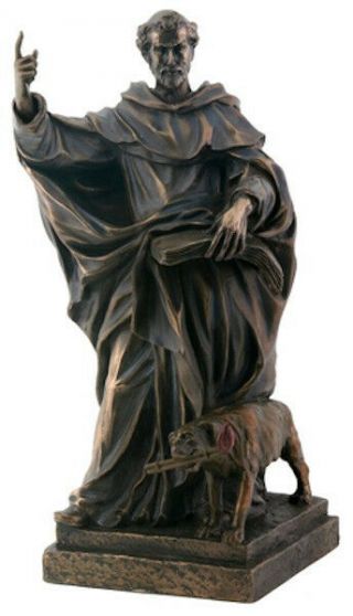 8 " Saint St Dominic With Dog Burning Torch Bronze Finish Statue Figurine