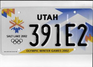 Utah Passenger 2002 License Plate " 391e2 " Salt Lake City Olympics
