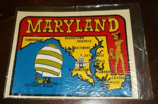 Vintage Souvenir Water Sticker Decal - Maryland - Bikini Girls Sailboat