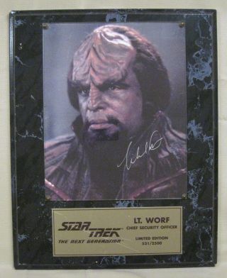Star Trek The Next Generation Michael Dorn As Lt.  Worf Autographed Plaque