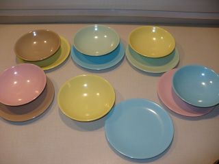 Vintage Lournay Melmac Melamine Turquoise Pink Yellow Green Bowls Plates