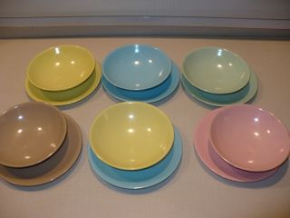 Vintage Lournay Melmac Melamine Turquoise Pink Yellow Green Bowls Plates 2