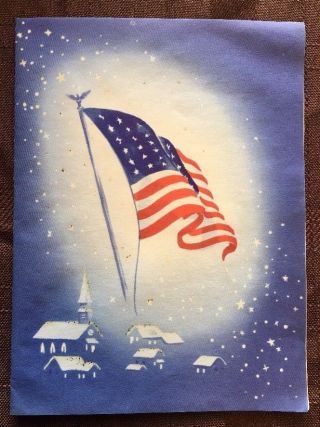 Patriotic Flag Red White Blue Vintage Wwii Christmas Card World War Ii