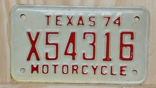 1974 Texas " Motorcycle " License Plate 316