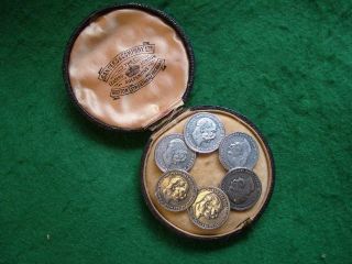 Set Of Six 1903 Silver Austrian Coin Buttons,  Cased.  Sanders & Co. ,  Goldsmiths