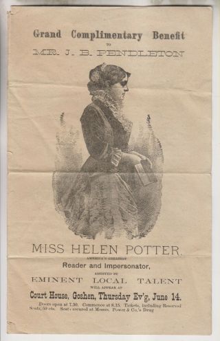 2 Late 19th Century Programs - Miss Helen Potter - Impersonator - Goshen Ny