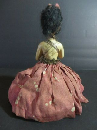Antique German Boudoir Pincushion Composition Half Doll Wigged w/ Dress 3