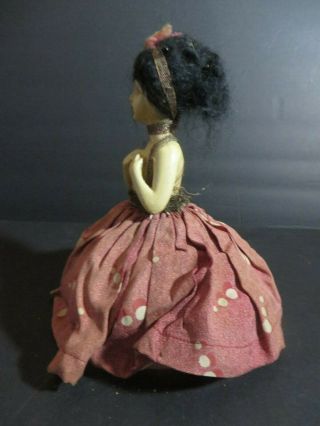 Antique German Boudoir Pincushion Composition Half Doll Wigged w/ Dress 4