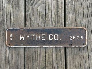 1964 Wythe Co County License Plate Tag Topper Virginia Va Chevy Ford 64 Hot Rod