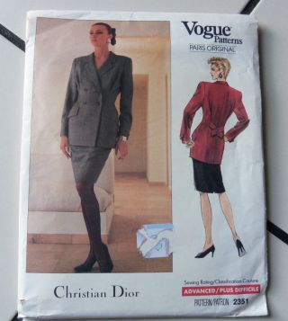 Vtg Vogue Christian Dior Pairis Couture Suit Jacket Skirt Pattern 14