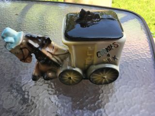 Vintage American Bisque USA Pottery Cookie Jar Donkey Cart Cookies and Milk Cat 2