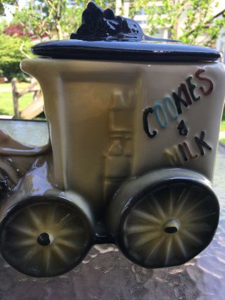 Vintage American Bisque USA Pottery Cookie Jar Donkey Cart Cookies and Milk Cat 3