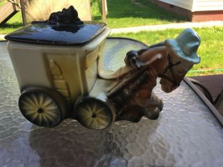 Vintage American Bisque USA Pottery Cookie Jar Donkey Cart Cookies and Milk Cat 6